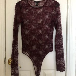 Lacy Burgundy Long Sleeve Bodysuit
